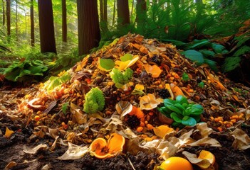 Obraz premium lively compost pile brimming colorful organic materials showcasing diversity vibrancy, composting, vibrant, nature, earth, soil, vegetables, fruits