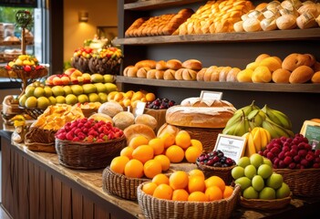 Obraz premium colorful donation displays featuring variety food choices culinary delights engaging presentation, vibrant, showcase, selection, meal, produce, fruits