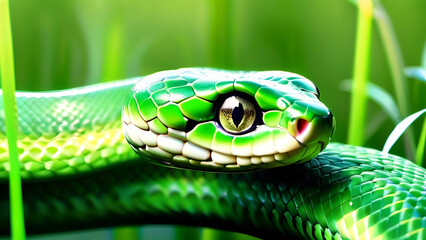 Fototapeta premium Green wood snake.