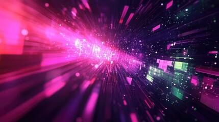 Obraz premium Abstract Purple, Pink, and Green Background with Digital Distorted Motion Glitch Effect - 80s 90s Rave Aesthetic and Neon Techno Colors in Retro Futurism and Webpunk Style