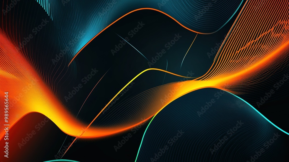 Poster vibrant abstract background with flowing curves and bright colors in a dark setting created using di