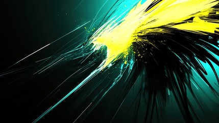 Fototapeta premium Colorful abstract art with dynamic yellow and black patterns on a dark background creating a vibrant visual impact