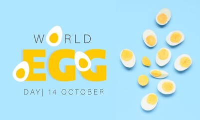 Banner for World Egg Day with tasty hard boiled eggs