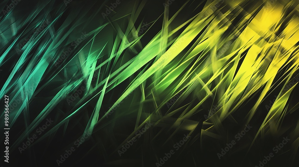 Poster vibrant abstract background featuring dynamic green and yellow lines illuminated against a dark sett