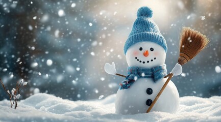 Fototapeta premium Christmas winter background with snow and blurred bokeh.Merry christmas and happy new year greeting card with copy-space.