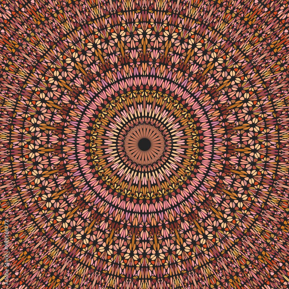 Poster geometrical round mosaic pattern mandala background design - circular psychedelic floral colorful ve