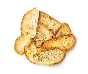 Crispy roasted bruschetta bread isolated on white background.
