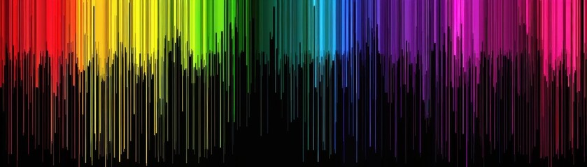 Colorful digital glitch art with vibrant rainbow hues and a dark background