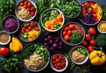 Fototapeta premium vibrant allergy friendly meal prep featuring colorful fresh nutritious eye catching arrangements healthy eating, ingredients, display, combinations, vegetables