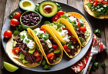 vibrant taco spread showcasing colorful fresh flavorful diverse toppings delicious culinary experience, ingredients, vegetables, fillings, flavors