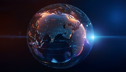 planet earth in the form of a digital hologram; blue light color and black background 14