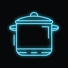 Cooking pot neon sign glowing on dark background