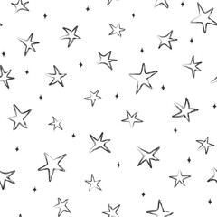 Child Doodles Stars Seamless Pattern. Abstract outline drawn gold star. Cute Simple Black and white Background. Pattern for package wallpaper cover textile print. Vector illustration
