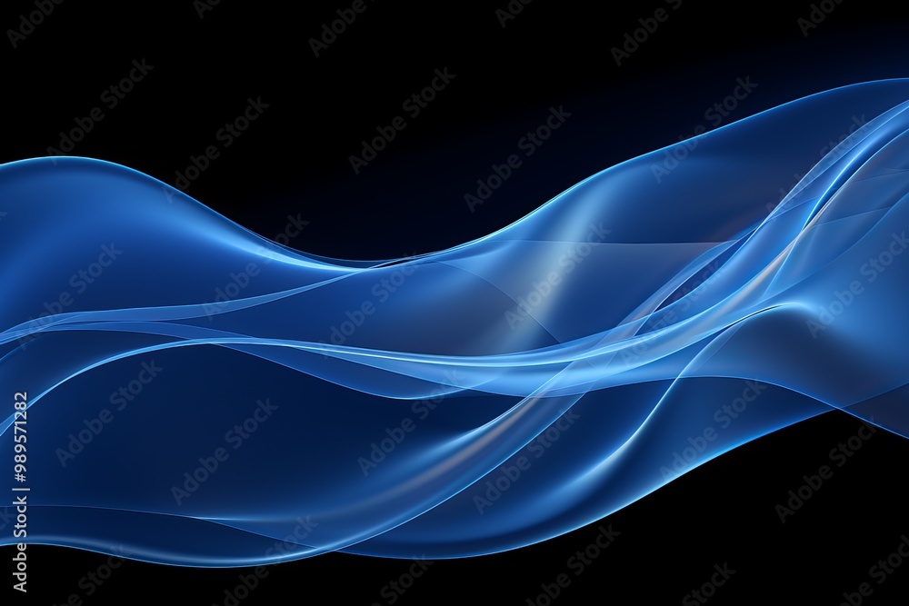 Poster flowing blue abstract waves on a dark background creating a serene atmosphere