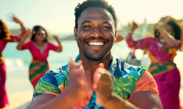 Joyful Barbadian Man Enjoying Traditional Caribbean Dance Show