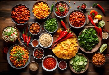 diverse selection fast snacks showcasing unique flavors background nutritious homemade meals, bites, appetizers, treats, nibbles, munchies, dishes