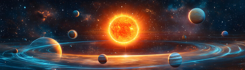 A close up of the sun and planets in the solar system