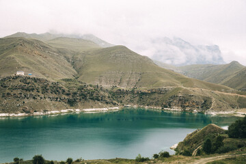 The beauty of Lake Gizhgit. a beautiful man-made lake in the Elbrus region, Karachay-Cherkessia