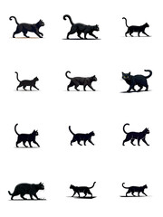 Black cat collection walking sideways black cats day illustration isolated transparent background