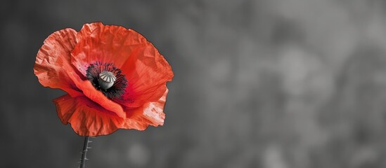 Single Poppy On Black And White Background