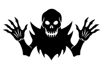 Creepy Halloween art with Bones hands and Skull isolated transparent background. Design t-shirt print with Scary Helloween symbol. Horror black Halloween concept. Vector illustration.