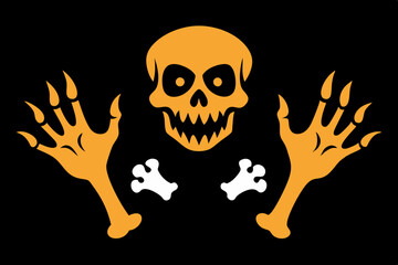 Creepy Halloween art with Bones hands and Skull isolated transparent background. Design t-shirt print with Scary Helloween symbol. Horror black Halloween concept. Vector illustration.