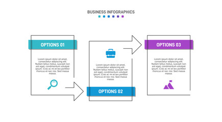 Horizontal progress bar featuring 3 arrow-shaped elements, symbolizing three six stages of business strategy and progression. Clean timeline infographic design template. Vector for presentation