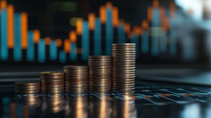 Stack of coins with graph chart growth up business marketing.