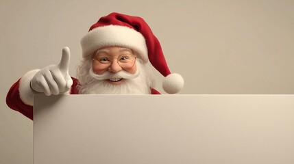 Naklejka premium Smiling santa claus pointing on blank advertisement banner background with copy space.