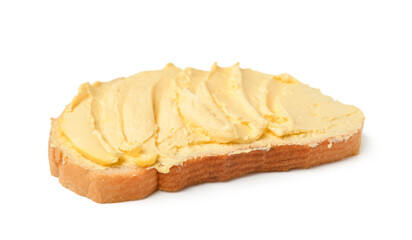 Tasty toast with butter on white background