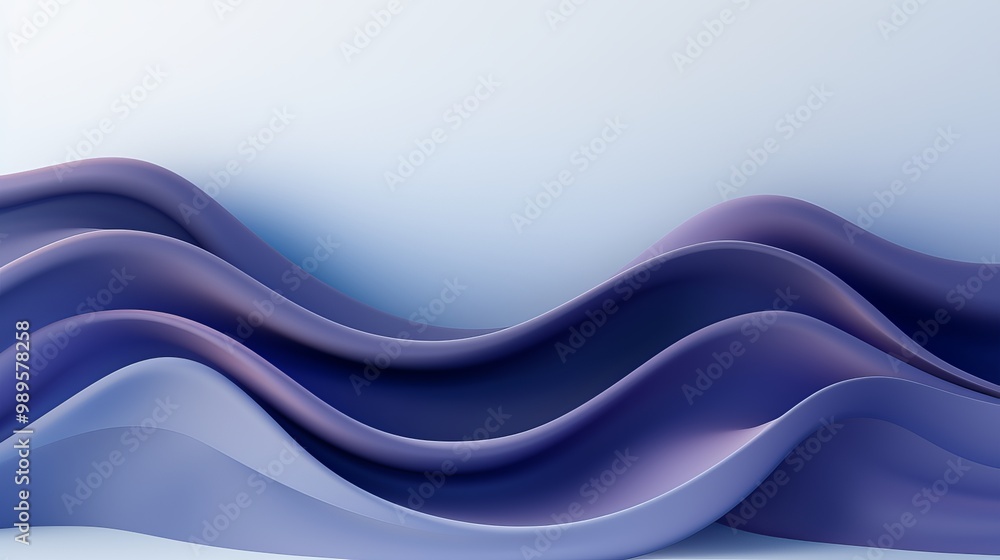 Poster soft waves in varying shades of purple create a serene abstract backdrop in a minimalist setting