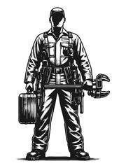 Fototapeta premium A worker engaged in installation, plumber in special clothing. Vector, generative ai.