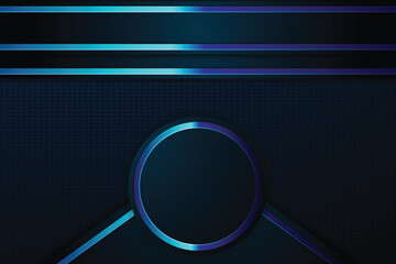 Abstract dark blue background with blue glowing lines and circle.