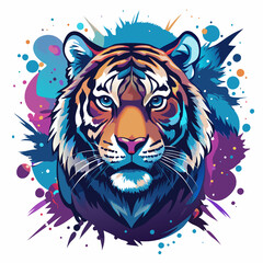 Fototapeta premium Tiger head in vibrant colors, artistic style with abstract watercolor background, T-Shirt Prin