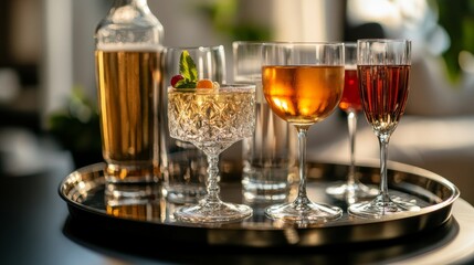 Cocktail glasses at home on a tray, ready for partygoers