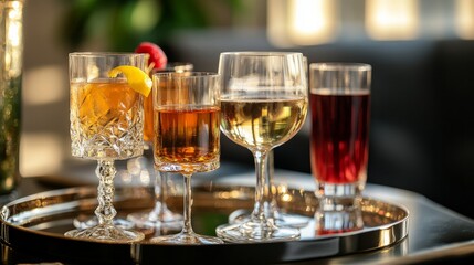 Cocktail glasses at home on a tray, ready for partygoers