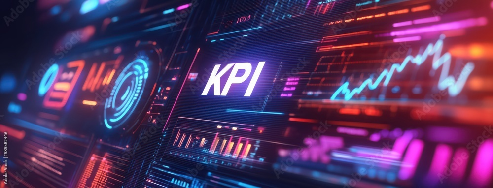 Poster modern kpi dashboard interface with data visualizations and key performance indicators for business 