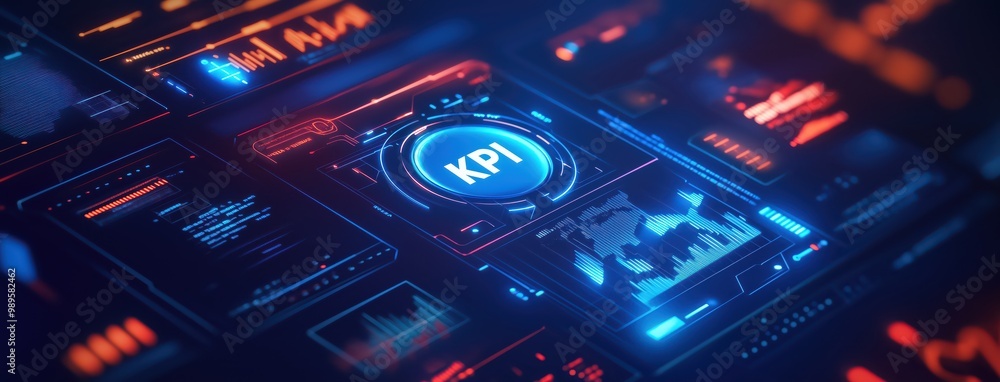 Poster modern kpi dashboard interface with data visualization and key performance indicators for business a