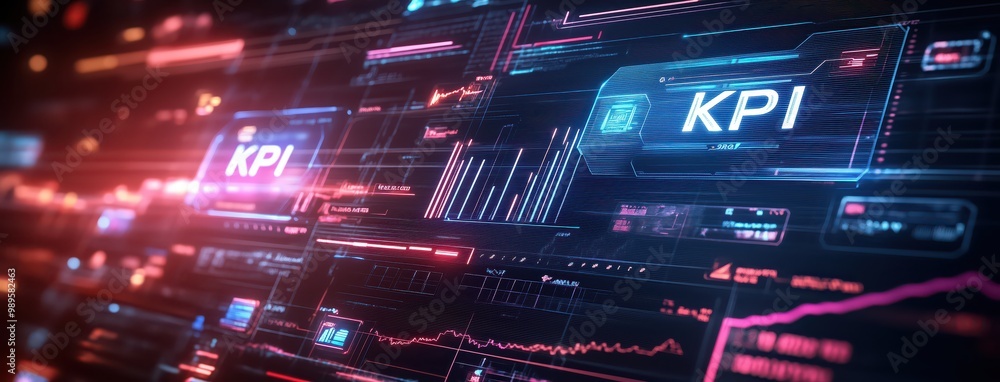 Poster dynamic kpi dashboard with data visualizations and key performance indicators for business analytics