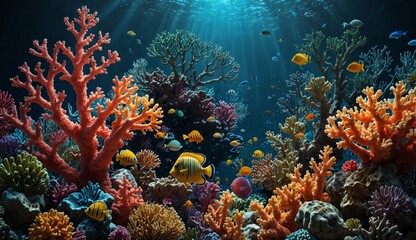 Obraz premium Vibrant underwater scene filled with colorful coral and fish.