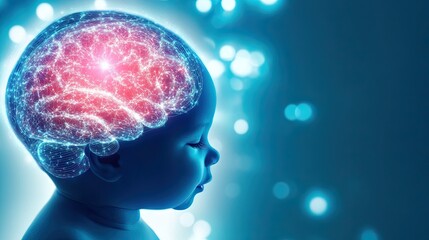 Silhouette of an Infant with a Glowing Brain, Emphasizing Early Neural Development