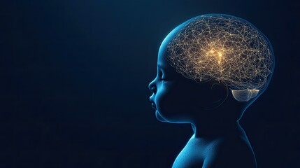 Obraz premium Silhouette of an Infant with a Glowing Brain, Emphasizing Early Neural Development