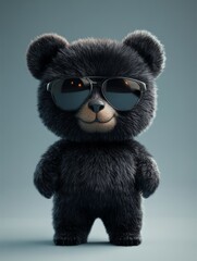 A cute and fluffy bear stands confidently wearing black sunglasses, exuding a cool and stylish vibe, as if ready for an adventure. The image is visually appealing.