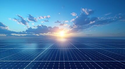 Solar Panel Farm Sunset Clean Energy