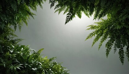 Obraz premium Lush green foliage forming a natural frame with bright sky center.