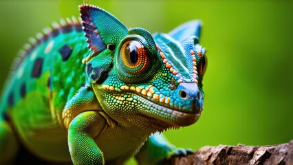 Fototapeta premium Chameleon into the wild. Beautiful extreme close-up