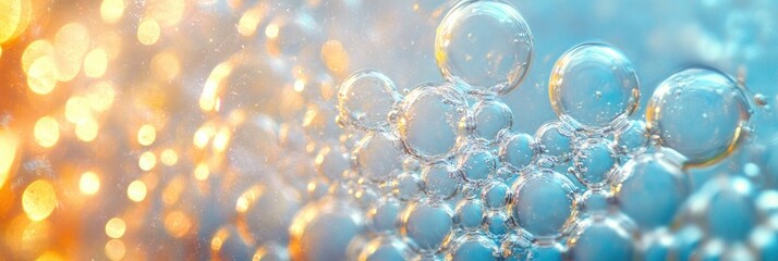 Bubble foam texture on the surface of a carbonated drink, sparkling with tiny bubbles