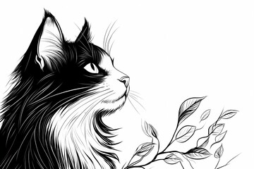 Obraz premium Adorable cat coloring page for children, perfect for creative stock illustrations.