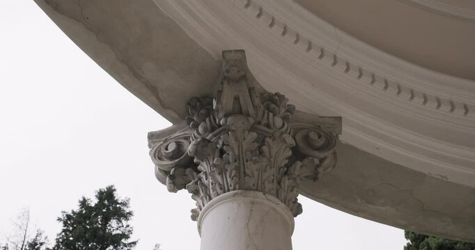 Lake Como, Varenna, Italy. Villa Monastero architecture detail. Sculpted capital or chapiter of Villa Monastero. Italian architecture. Vacations in Italian Alps