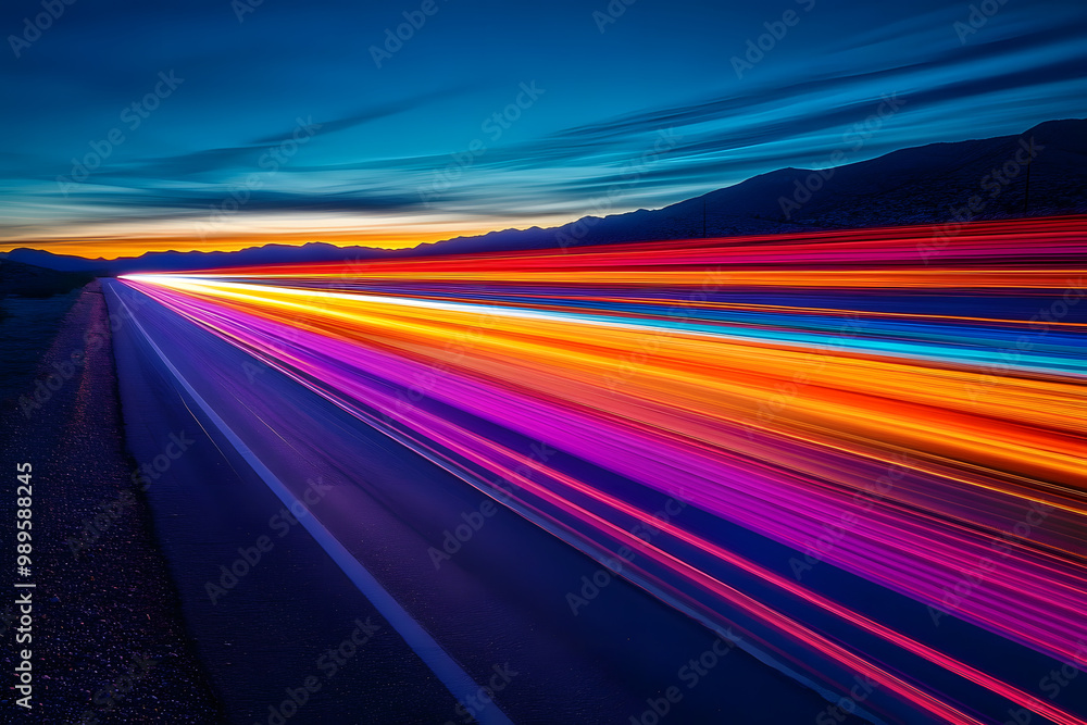 Canvas Prints vibrant neon light trails streak across the dark sky, creating a mesmerizing display as dusk settles